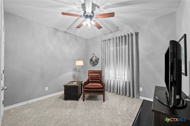 721 Gallagher Dr, Canyon Lake, TX 78133 - sitting room with carpet flooring, ceiling fan, and baseboards