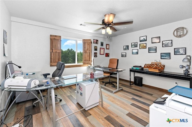 463 County Road 436, Thorndale, TX 76577 - office featuring a ceiling fan, light wood finished floors, and baseboards