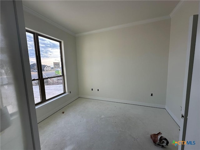 spare room with crown molding