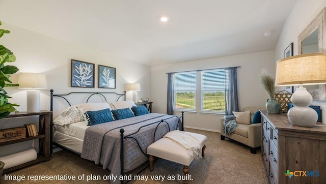 bedroom with carpet floors and baseboards