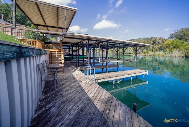 view of dock with a water view