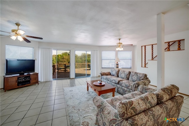 323 E Klein Rd, New Braunfels, TX 78130 - living room with ceiling fan and light tile patterned floors