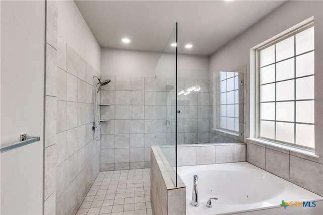 1202 Jester Ct, Copperas Cove, TX 76522 - bathroom featuring a jetted tub, a walk in shower, and recessed lighting