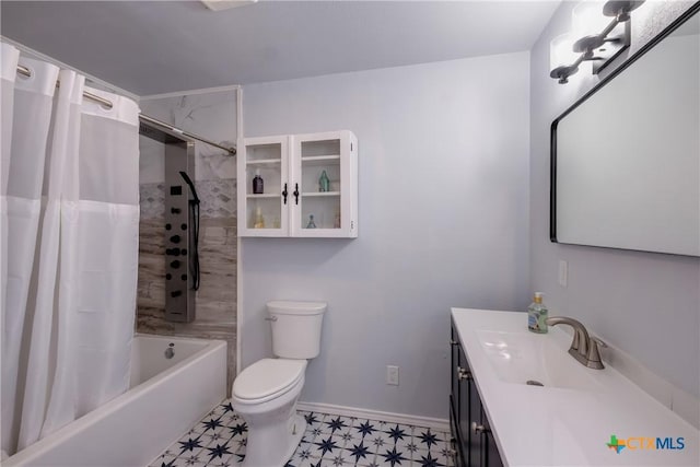 721 W Kings Hwy, San Antonio, TX 78212 - full bathroom with tile patterned floors, vanity, shower / bath combo, toilet, and baseboards