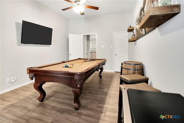 rec room with ceiling fan and billiards