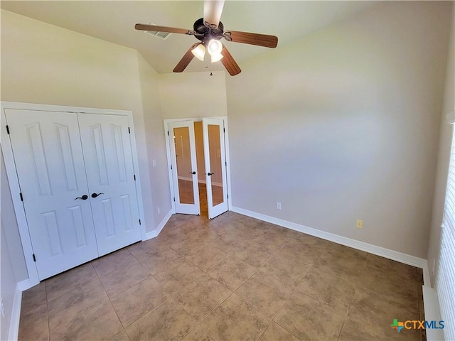 6409 Jovana Dr, Killeen, TX 76542 - unfurnished bedroom featuring french doors, a closet, and a ceiling fan
