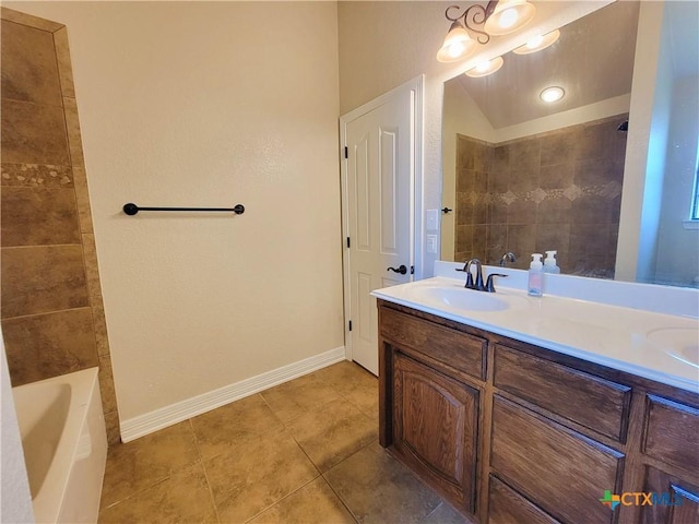 6409 Jovana Dr, Killeen, TX 76542 - full bathroom featuring a tub to relax in, double vanity, tile patterned floors, and a shower