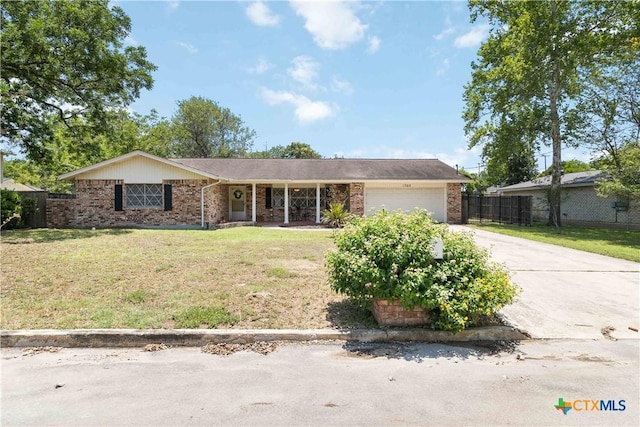 1322 Rivercrest Dr, New Braunfels, TX 78130 - ranch-style house with brick siding, a garage, concrete driveway, and a porch