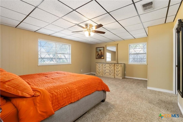 1322 Rivercrest Dr, New Braunfels, TX 78130 - bedroom with baseboards, carpet, a paneled ceiling, and ceiling fan