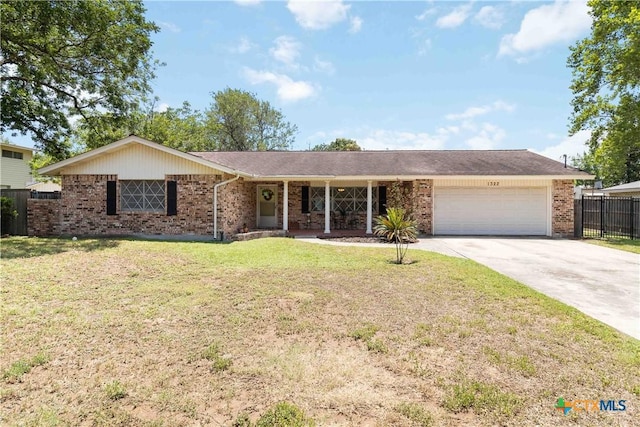 1322 Rivercrest Dr, New Braunfels, TX 78130 - ranch-style home featuring brick siding, a garage, and concrete driveway