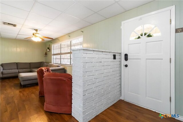1322 Rivercrest Dr, New Braunfels, TX 78130 - entryway featuring wood finished floors, a paneled ceiling, and ceiling fan