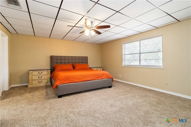 1322 Rivercrest Dr, New Braunfels, TX 78130 - bedroom with carpet flooring, ceiling fan, a paneled ceiling, and baseboards