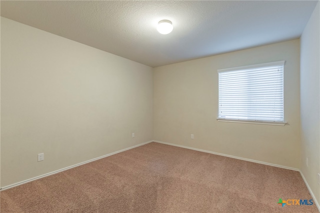 spare room featuring light colored carpet and a textured ceiling