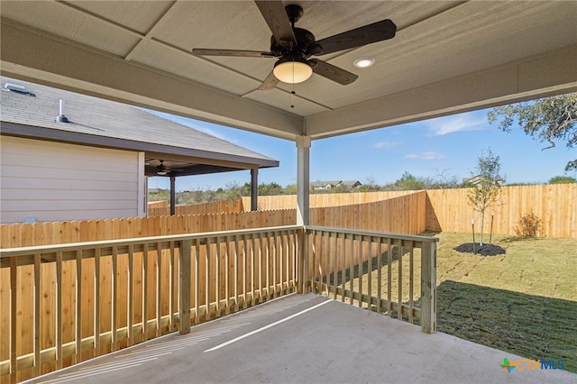 view of patio / terrace featuring ceiling fan