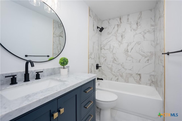 bathroom with toilet, vanity, and tub / shower combination