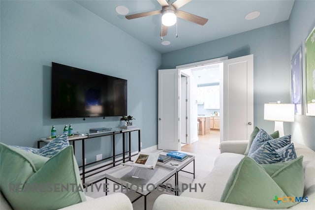 221 Dycus Bnd, Liberty Hill, TX 78642 - living area with a ceiling fan and baseboards