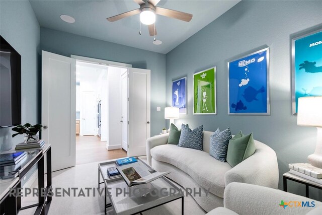 221 Dycus Bnd, Liberty Hill, TX 78642 - living room featuring a ceiling fan