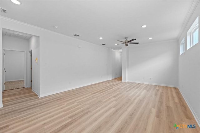 607 Killam Dr, Temple, TX 76502 - unfurnished room with light wood-style floors, recessed lighting, crown molding, baseboards, and a ceiling fan