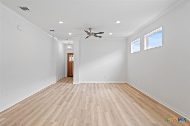 607 Killam Dr, Temple, TX 76502 - unfurnished room with crown molding, recessed lighting, light wood finished floors, baseboards, and a ceiling fan