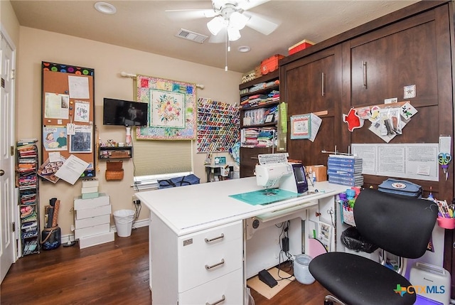 16 Peggy St, Palacios, TX 77465 - home office with ceiling fan and dark hardwood / wood-style floors
