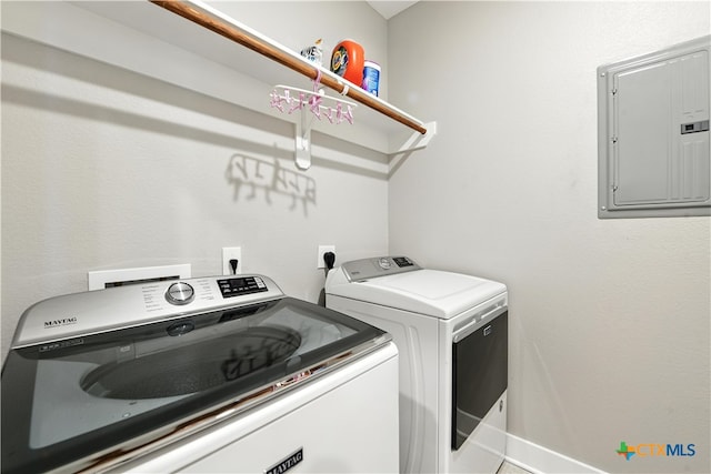 15933 Salado Dr, Temple, TX 76502 - washroom featuring electric panel and washing machine and clothes dryer