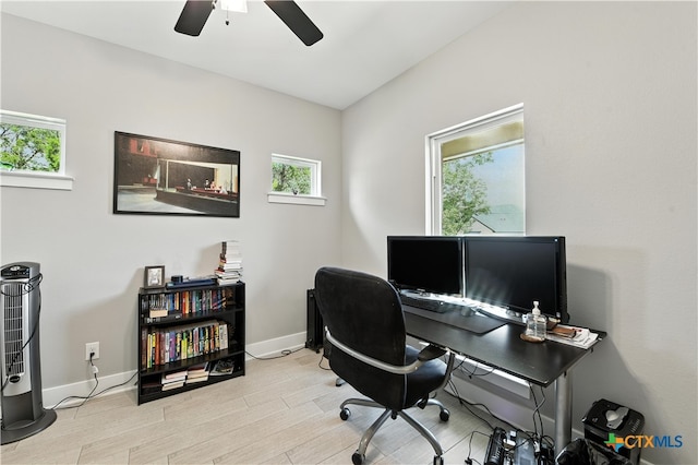 15933 Salado Dr, Temple, TX 76502 - office space with a ceiling fan and light wood-style flooring