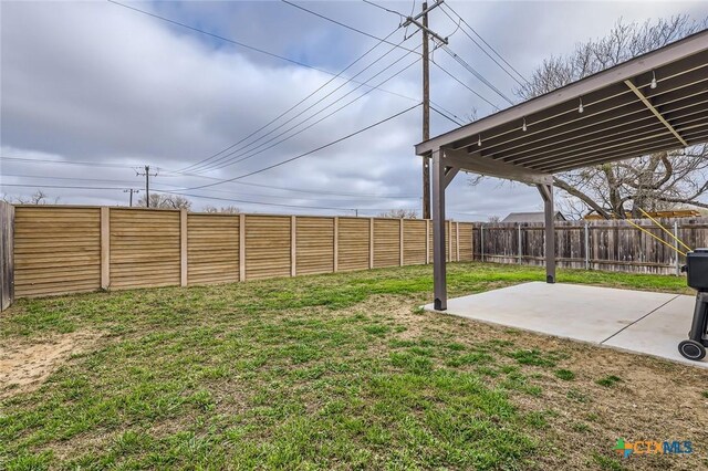 view of yard featuring a fenced backyard and a patio