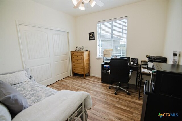 201 Boulder Ridge Dr, Cuero, TX 77954 - office space with a ceiling fan and light wood-style flooring