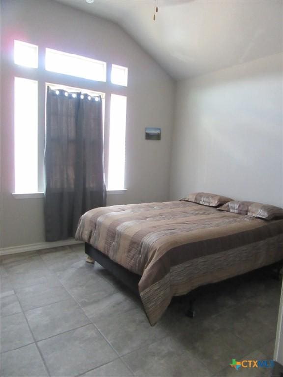 bedroom featuring lofted ceiling