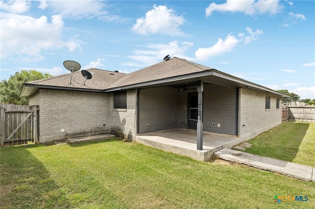 1062 Rolling Path, New Braunfels, TX 78130 - back of house featuring brick siding, a patio, a ceiling fan, and roof with shingles
