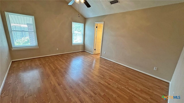 601 Barber Dr, Copperas Cove, TX 76522 - spare room with vaulted ceiling, ceiling fan, wood finished floors, and baseboards
