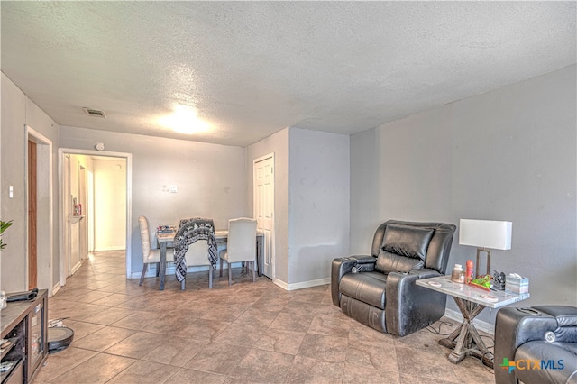 sitting room with a textured ceiling