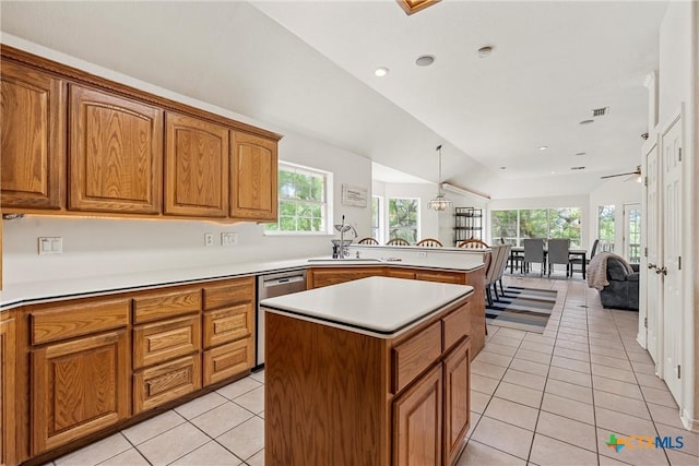 game room with a ceiling fan, billiards, light tile patterned flooring, and visible vents