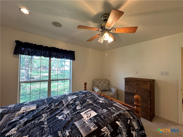 bedroom featuring carpet flooring and ceiling fan