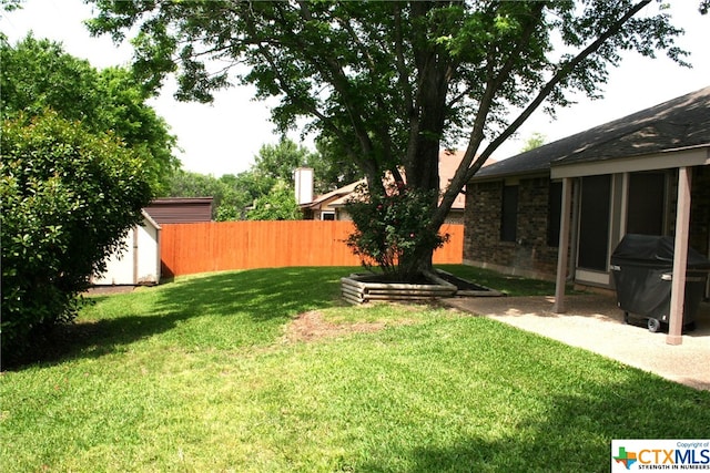 view of yard featuring a storage unit