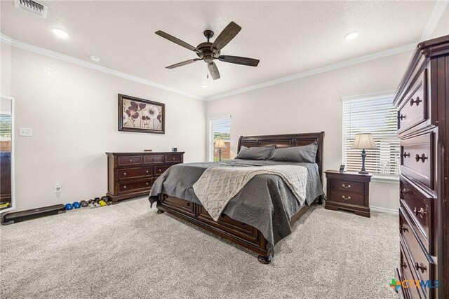 3424 Waggoner Dr, Belton, TX 76513 - carpeted bedroom featuring crown molding, a ceiling fan, and recessed lighting