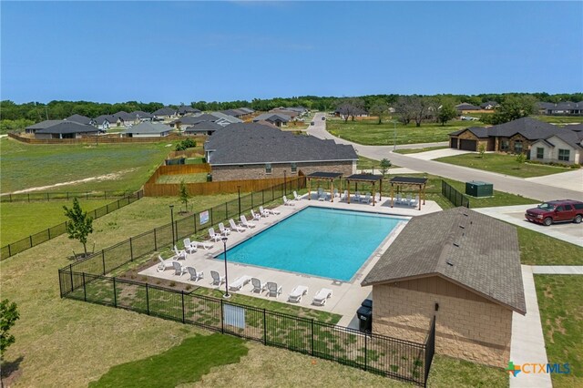 3203 Pistoia Trl, Temple, TX 76502 - community pool featuring a residential view and a patio area