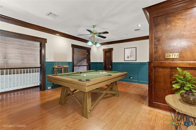 6 Carriage Sq, Waco, TX 76708 - playroom featuring wainscoting, visible vents, light wood finished floors, and pool table