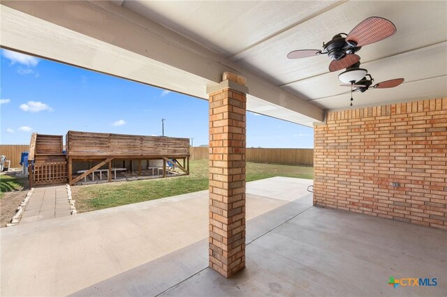 2222 Sparrow Rd, Killeen, TX 76542 - view of patio featuring ceiling fan and a fenced backyard