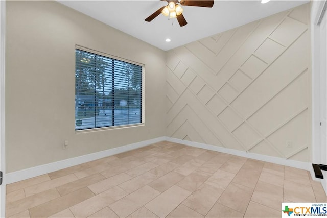 12312 White Birch St, San Antonio, TX 78245 - empty room with a ceiling fan, baseboards, recessed lighting, and light tile patterned flooring