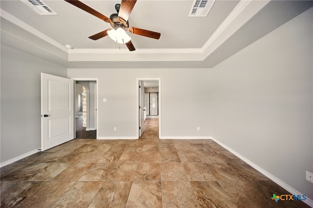 412 Coventry Dr, Temple, TX 76502 - unfurnished bedroom with a raised ceiling, crown molding, and ceiling fan