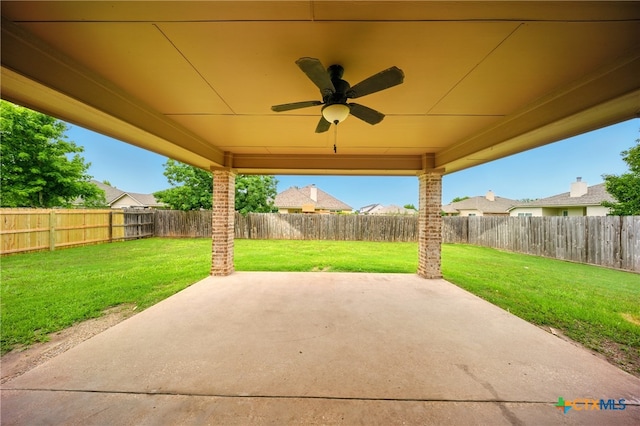 412 Coventry Dr, Temple, TX 76502 - fenced backyard with a patio and ceiling fan
