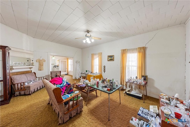 interior space featuring ceiling fan