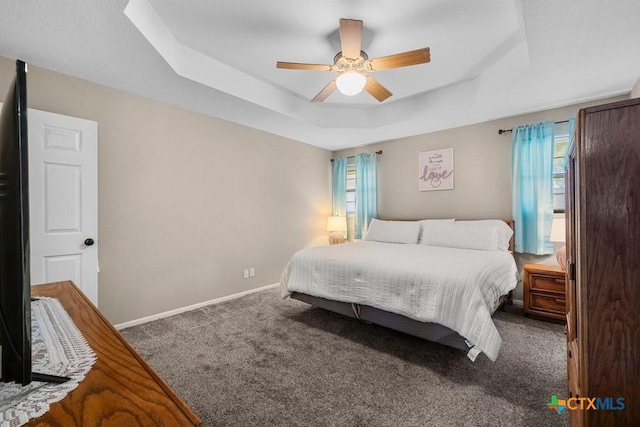 312 Beaver Loop, Temple, TX 76502 - carpeted bedroom featuring a raised ceiling, multiple windows, and a ceiling fan
