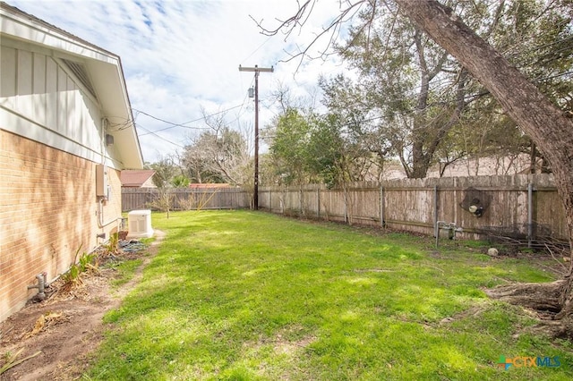 view of yard with a fenced backyard