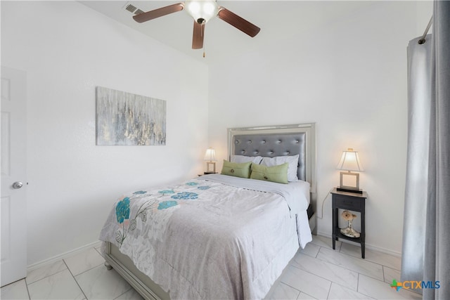 bedroom featuring ceiling fan
