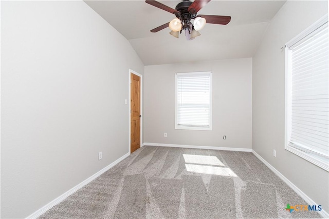 2241 Berger Rd, Temple, TX 76501 - carpeted empty room with lofted ceiling, a ceiling fan, and baseboards