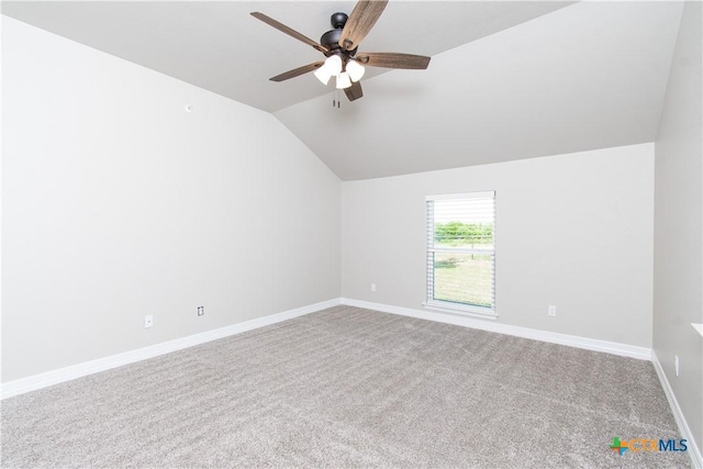 2241 Berger Rd, Temple, TX 76501 - additional living space with vaulted ceiling, ceiling fan, carpet flooring, and baseboards