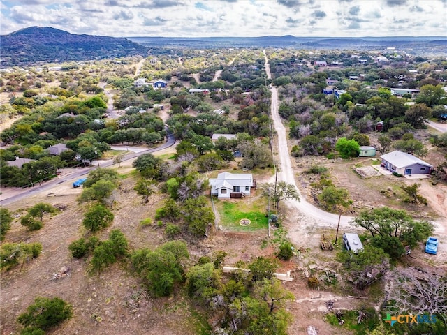 birds eye view of property with a mountain view