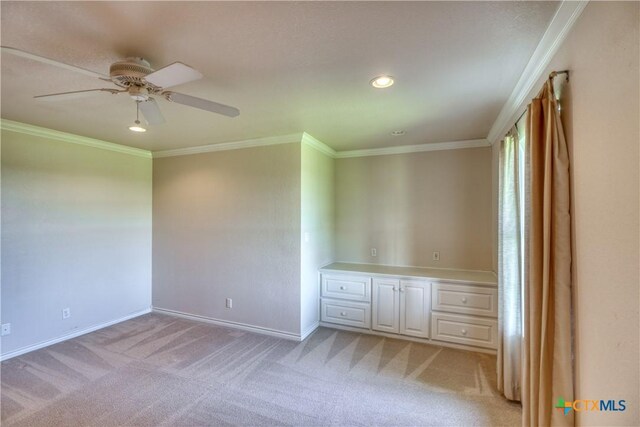 1041 Clarence Rd, Temple, TX 76501 - spare room with recessed lighting, ornamental molding, light carpet, baseboards, and ceiling fan